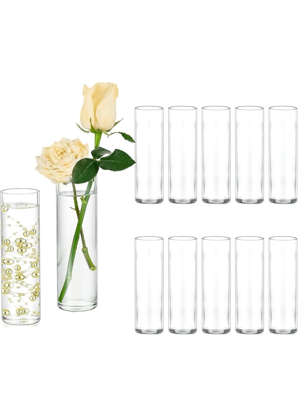 Clear Glass Cylinder Vases - Set of 12